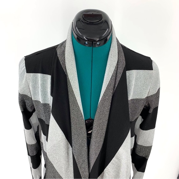 Bianca Nygard Petite Black & Silver Open Front Handkerchief Hem Cardigan, 8P - Picture 2 of 16
